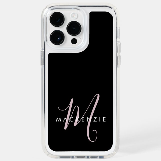 Elegant Modern Black Blush Pink Script Monogram Speck iPhone Case (Front)