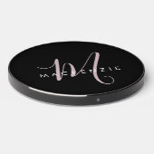 Elegant Modern Black Blush Pink Script Monogram Wireless Charger (Front 2)