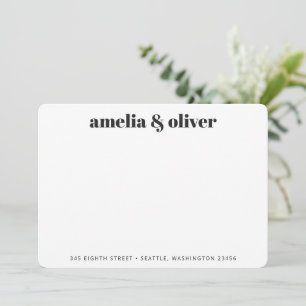 Elegant Modern Black Bold Name Address Custom Note Card
