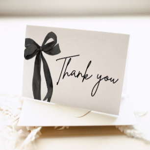 Elegant Modern Black Bow She's Tying the Knot Letterpress Thank You Card