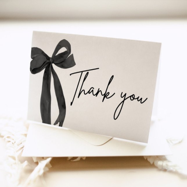 Elegant Modern Black Bow She's Tying the Knot Thank You Card (Creator Uploaded)