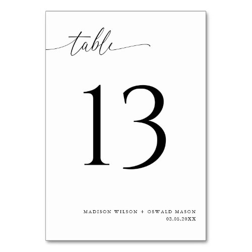 Elegant Modern Black Calligraphy Wedding 13 Table Number