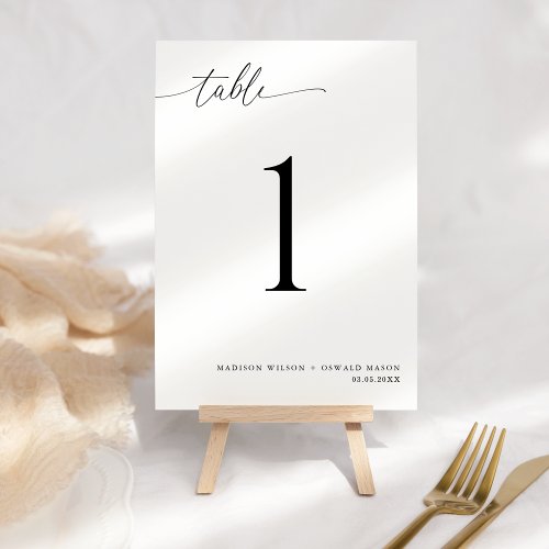 Elegant Modern Black Calligraphy Wedding 1 Table Number