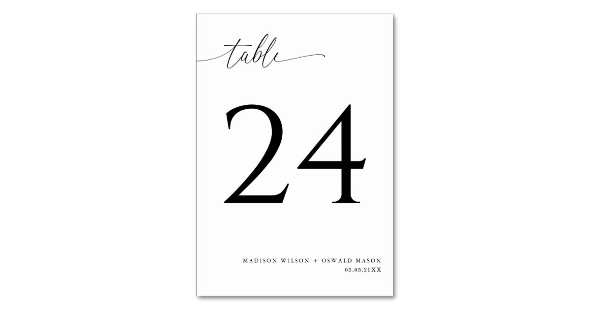 Elegant Modern Black Calligraphy Wedding 24 Table Number | Zazzle