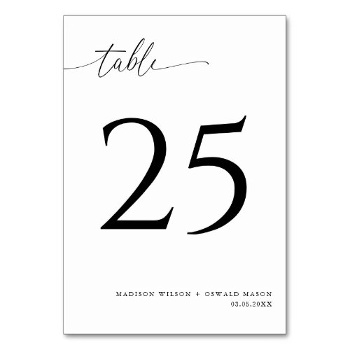 Elegant Modern Black Calligraphy Wedding 25 Table Number