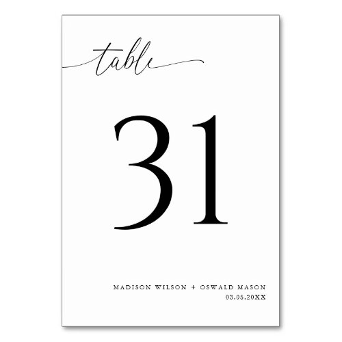 Elegant Modern Black Calligraphy Wedding 31 Table Number