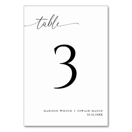 Elegant Modern Black Calligraphy Wedding 3 Table Number