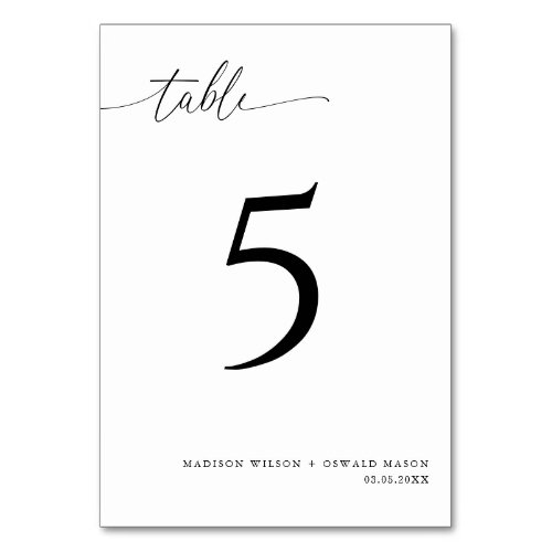 Elegant Modern Black Calligraphy Wedding 5 Table Number