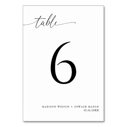 Elegant Modern Black Calligraphy Wedding 6 Table Number