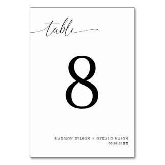 Elegant Modern Black Calligraphy Wedding 8 Table Number
