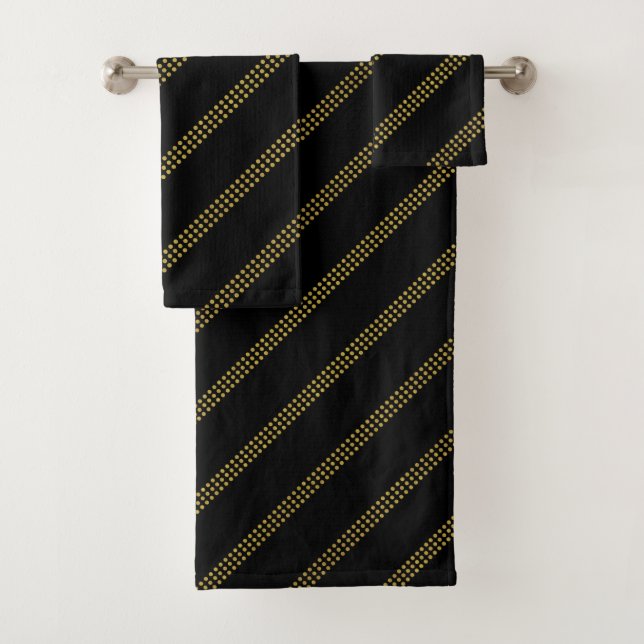 Elegant Modern Black Dotted Gold Lines Bath Towel Set (Insitu)