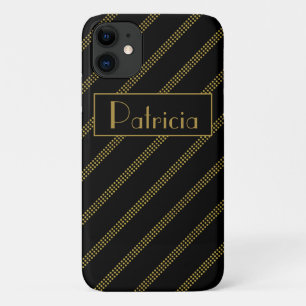 Elegant Modern Black Dotted Gold Lines iPhone 11 Case