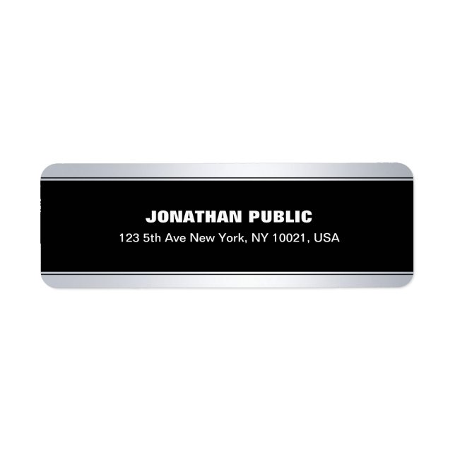Elegant Modern Black Faux Silver Template Creative Label (Front)