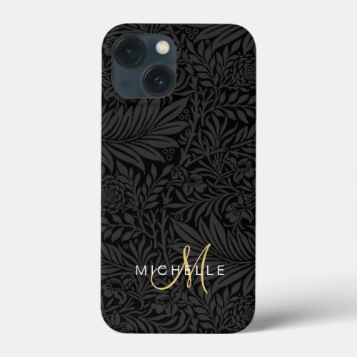 Elegant Modern Black Floral Botanical Monogram iPhone 13 Mini Case