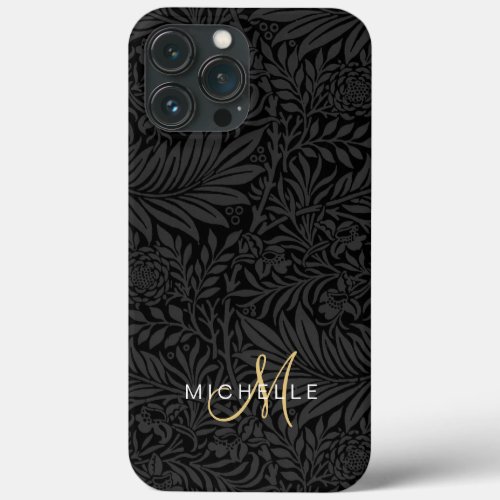 Elegant Modern Black Floral Botanical Monogram iPhone 13 Pro Max Case