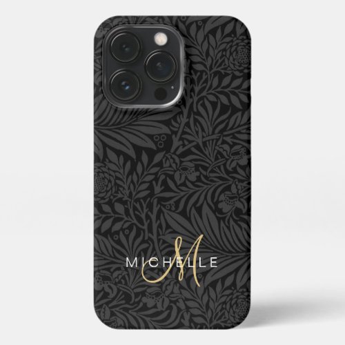 Elegant Modern Black Floral Botanical Monogram iPhone 13 Pro Case