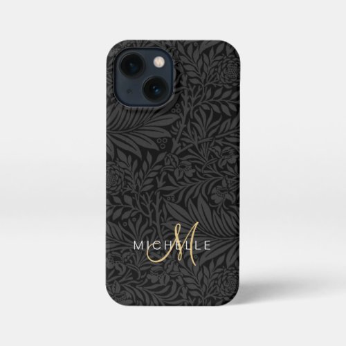 Elegant Modern Black Floral Botanical Monogram iPhone 13 Mini Case