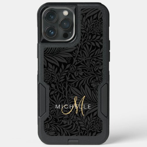 Elegant Modern Black Floral Botanical Monogram iPhone 13 Pro Max Case
