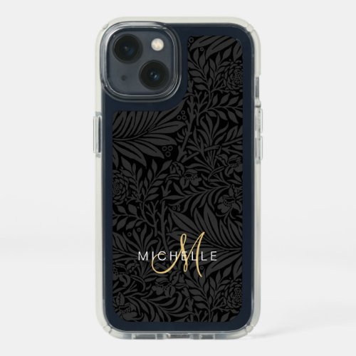 Elegant Modern Black Floral Botanical Monogram Speck iPhone 13 Case