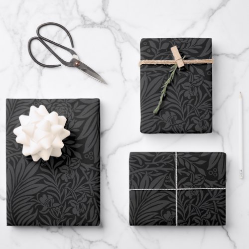 Elegant Modern Black Floral Pattern Wrapping Paper Sheets