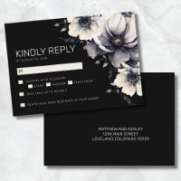 Elegant Modern Black Floral Wedding RSVP 