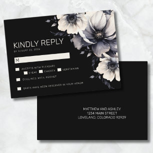 Elegant Modern Black Floral Wedding RSVP Enclosure Card