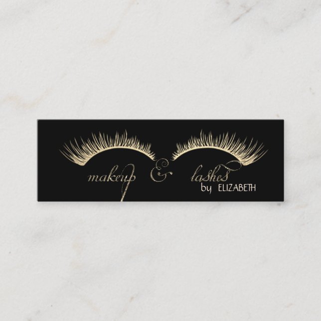 Elegant  Modern, Black, Glitter Lashes Mini Business Card (Front)