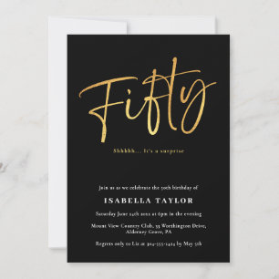 Elegant Modern Black Gold 50th Birthday Invitation