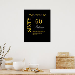 Elegant Modern Black & Gold 60th Birthday Backdrop Poster