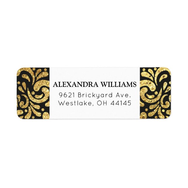 Elegant Modern Black & Gold Adress Label (Front)
