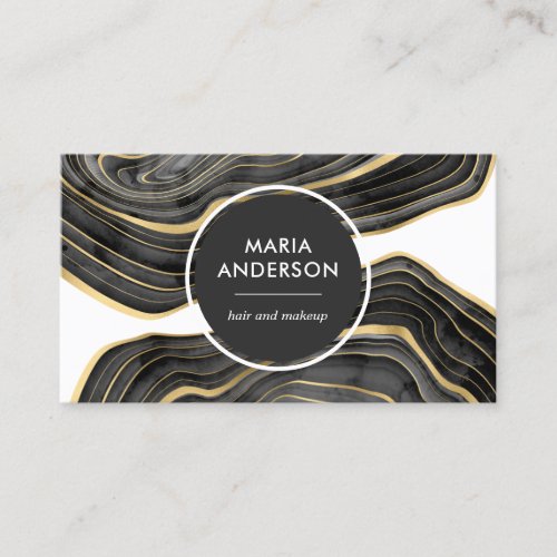 Elegant Modern Black Gold Agate Geode Gemstone Business Card