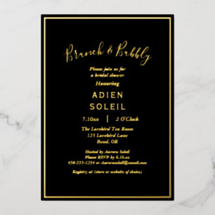 Elegant Modern Black Gold Bridal Brunch and Bubbly Foil Invitation