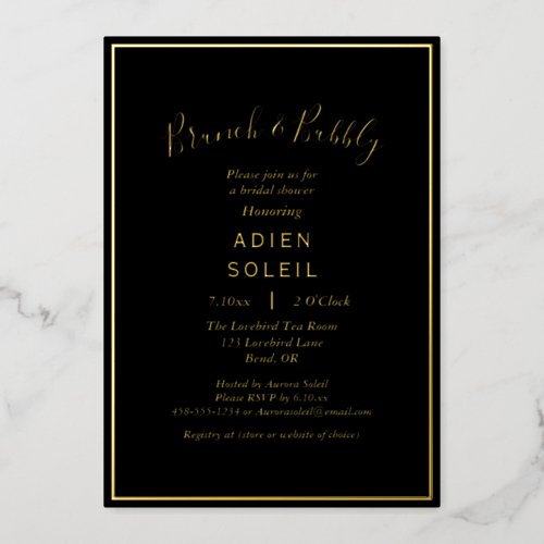 Elegant Modern Black Gold Bridal Brunch and Bubbly Foil Invitation