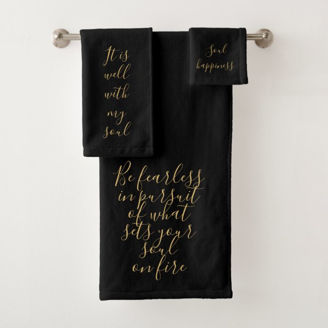 Elegant Modern Black Gold Chic DIY Well With Soul Bath Towel Set (Insitu)
