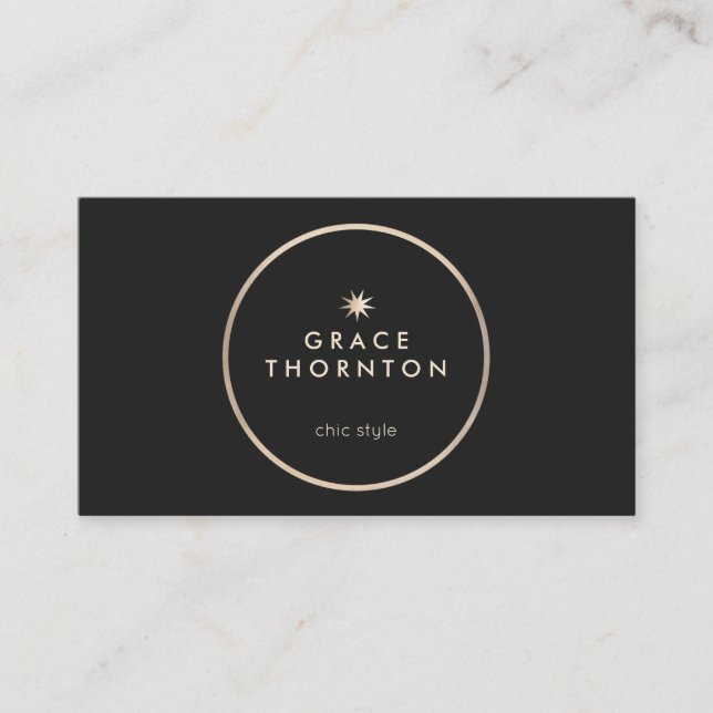Elegant Modern Black Gold Circle Star Business Card (Front)