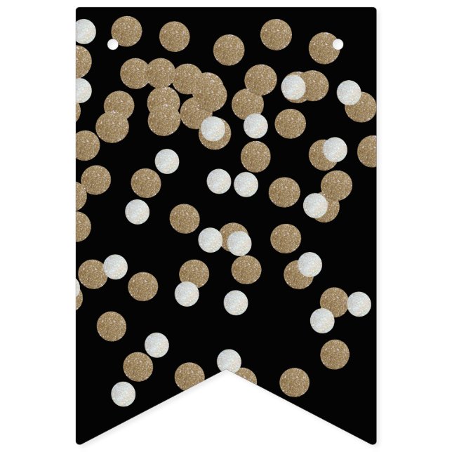 elegant modern Black Gold Confetti Holiday Party Bunting Flags (First Flag)