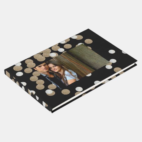 elegant modern Black Gold Confetti Holiday Party Guest Book