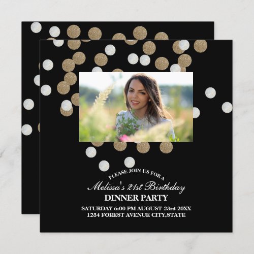 elegant modern Black Gold Confetti Holiday Party Invitation