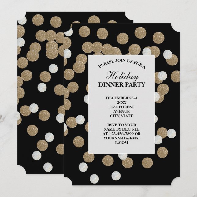 elegant modern Black Gold Confetti Holiday Party Invitation (Front/Back)