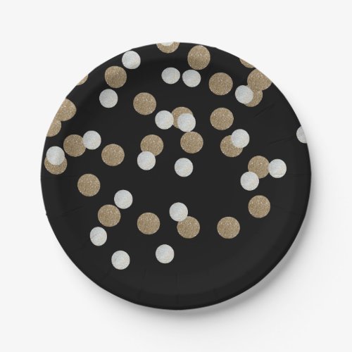 elegant modern Black Gold Confetti Holiday Party Paper Plates