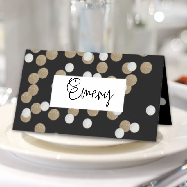 elegant modern Black Gold Confetti Holiday Party Place Card (elegant modern Black Gold Confetti Holiday Party Place Card)