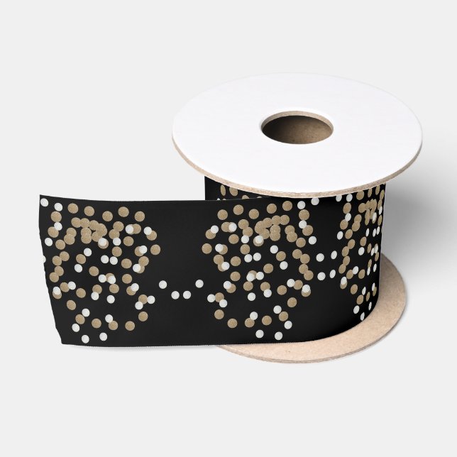 elegant modern Black Gold Confetti Holiday Party Satin Ribbon (Spool)