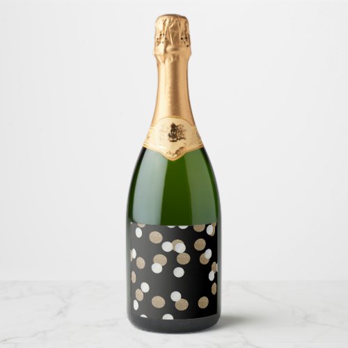 elegant modern Black Gold Confetti Holiday Party Sparkling Wine Label