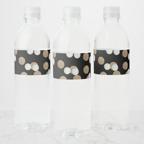 elegant modern Black Gold Confetti Holiday Party Water Bottle Label