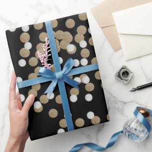 elegant modern Black Gold Confetti Holiday Party Wrapping Paper