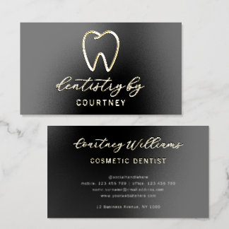 Elegant Modern Black & Gold Dentist Orthodontist Foil Business Cards