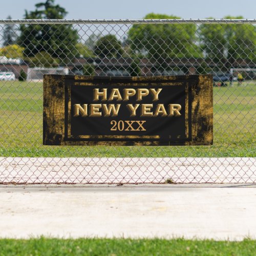 Elegant Modern Black Gold Dust Happy New Year Banner