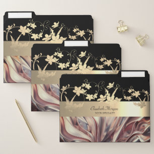 Elegant Modern Black Gold Flowers Abstract File Folder