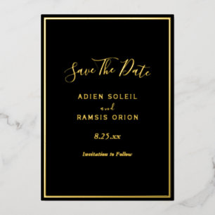 Elegant Modern Black Gold Foil Save The Date Card