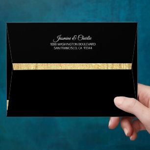 Elegant Modern Black & Gold Foil Wedding Envelope